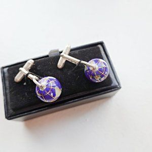 STERLING SILVER BLUE LAPIS GEMSTONE GLOBE CUFFLINKS